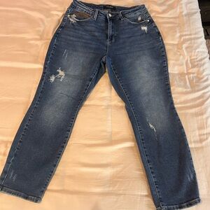 Judy Blue Distressed Boyfriend Jeans Size 14W Mid-Rise Stretch Denim